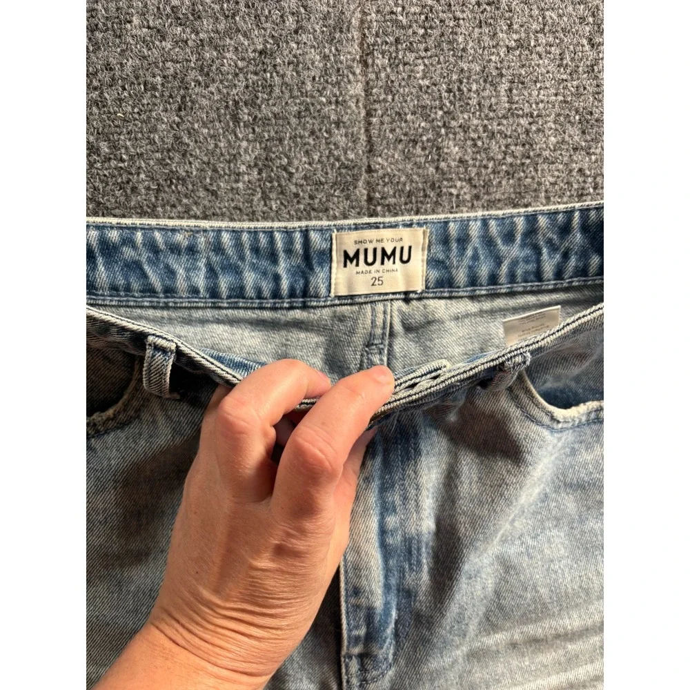 Show‎ Me Your Mumu Denim Shorts Womens 25 Blue Distressed High Waist Frayed Hem